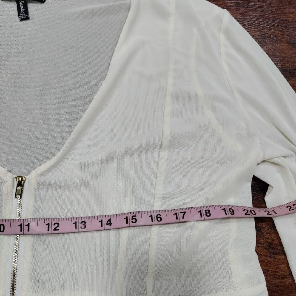 Love University Women's White Sheer Zipper Front High Low Long Sleeve Blouse 3XL - Picture 6 of 9